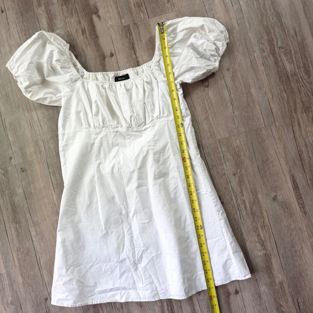 AQUA White Puff Sleeve Empire Waist Square Neck Mini Dress Size Medium Excellent - Picture 5 of 8